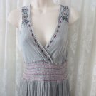 Solitaire By Ravi DRESS Gauze Gray Embroidered Beach Cover Up NWT Maxi Lined