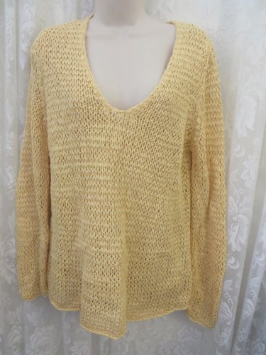 CHICO'S  Jayla V-Neck Pullover Woven Linen Blend Sweater Size 2 Raffia NWT $89
