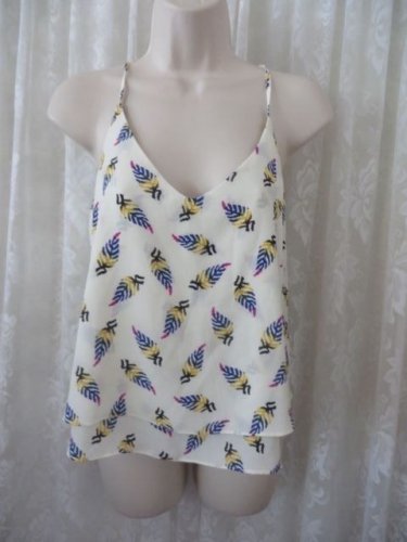 VERONICA M LOS ANGELES Blouse TANK TOP Cami  NEW XSMALL IVORY FEATHER BOHO