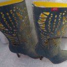 MISS SIXY DENIM BOOTS Lazer Cut Sexy Size 37 6.5 Italy Heel Designer