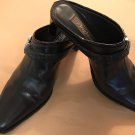 BRIGHTON SHOES MULES HEELS SLIDES TAPA BROWN LEATHER SILVER TRIM Size 6 ½