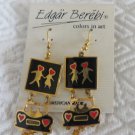 EDGAR BEREBI Earrings Dangle Pierced CAR HEARTS Color in Art Lovers Collectible