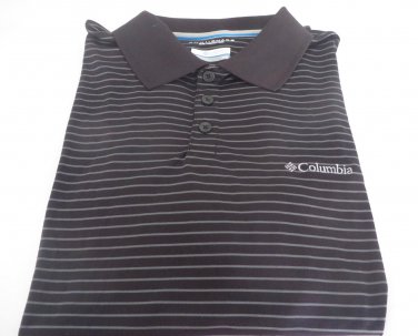 NEW COLUMBIA OMNI SHADE Utilizer Stripe Polo Shirt MEDIUM Black Gray UV 15