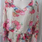 VERONICA M LOS ANGELES Blouse SHEER CREAM PINK FLORAL Ruffled MEDIUM NEW