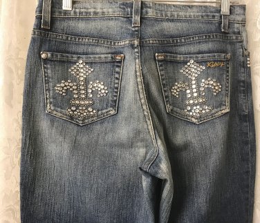 KIPPYS JEANS Studded Swarovski Crystals FLUER DE LIS  SIZE 6