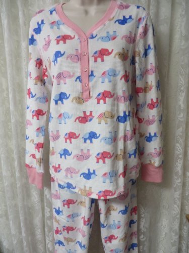 PJ Couture Pajama's Sleepwear Pink White Elephants  LARGE JRs. NEW SOFT