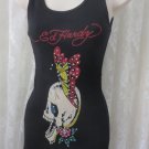 ED HARDY TANK SKULL BLACK One Size Butterfly Rhinestone ADORABLE