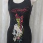 ED HARDY TANK SKULL BLACK One Size Butterfly Rhinestone ADORABLE