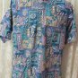 GO BAREFOOT SHIRT MEDIUM Blues Teals MULTI Fish Reverse Print &Acirc;&frac34; Button Front