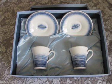 WEDGWOOD ESPRESSO COFFEE SET Adonia Oceana Blue White Boxed BONE CHINA Expreso