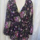 LOVE SADIE Romper Shorts Dress Sheer Floral V Plunge NWT Small