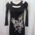 S-TWELVE DRESS BODY CON Black Tattoo Flirty S/P Rib Knit Beach to Club