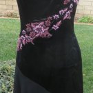 BETSEY JOHNSON SILK DRESS BLACK Sheer Flounce Salsa Style Embroidered SIZE ^