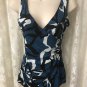 INC International Concepts Blouse Globo Chic Abstract Leaf BLUE NWT Small