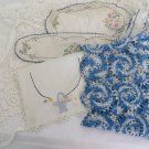 VINTAGE LINEN'S BLUE'S WHITES 9 pc Various  Battenberg Crochet Embroiled Arm Cov