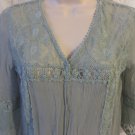 FREE PEOPLE Silk Blouse Embroidered S/P Green Sheer LOVELY