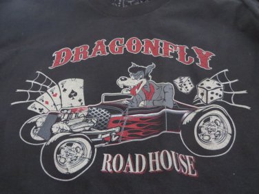 DRAGONFLY ROADHOUSE TEE SHIRT Black Wolf Hot Rod Cards Dice NEW XXL Rock & Roll