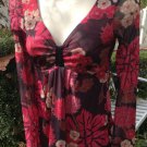 ANTHROPOLOGIE SWEET PEA Stacy Frati Top S Mesh  BLACKS REDS Empire Floral