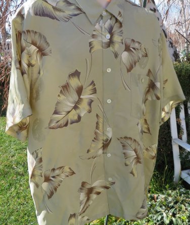 TORI RICHARD SHIRT SILK XL Celadon Green Tropical Button Front  Gorgeous