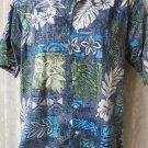 GO BAREFOOT SHIRT SMALL  Button Front BLUES GREENS HAWAIIAN PRINT G
