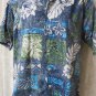 GO BAREFOOT SHIRT SMALL  Button Front BLUES GREENS HAWAIIAN PRINT G