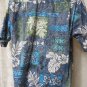 GO BAREFOOT SHIRT SMALL  Button Front BLUES GREENS HAWAIIAN PRINT G