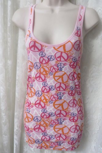 PINK VICTORIA SECRETS TEE TANK Medium NEW Peace Signs