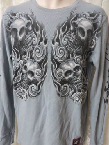 AFFLICTION TEE SHIRT Henley Grey Long Sleeve LARGE Paul Jefferies Live Fast