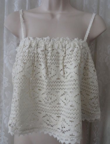 O'NEIL CROCHET IVORY TOP Shirt MEDIUM Beach Casual Crop Midriff NEW