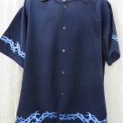 DRAGONFLY SHIRT NEW BLUE ON BLUE EMBROIDERED  LARGE  Button Front STUNNING