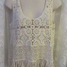 KAITLYN CROCHET FRINGE TOP Beige M NWT Adorable Lace Style Tank CamI SIS SIS