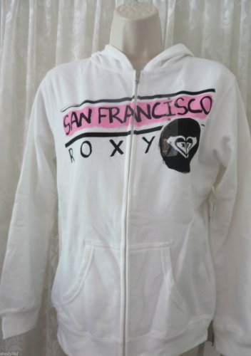 ROXY SWEAT SHIRT HOODIE WHITE "San Fransisco" Full Zip NWT MEDIUM