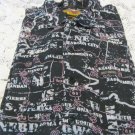 Harley DAVIDSON SHIRT Button Front Rayon Hawaiian Black ROAD MAP XL POCKETS