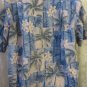 GO BAREFOOT SHIRT LARGE TALL TraditionReverse Print Button BLUES PALM FLORAL