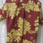 GO BAREFOOT SHIRT SMALL Blues  Button Front BURGUNDY GOLD HAWAIIAN PRINT NEW