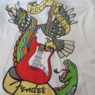 FENDER ROCK & ROLL TEE SHIRT Womens XL Ivory Graphic Scoop Neck top Blouse