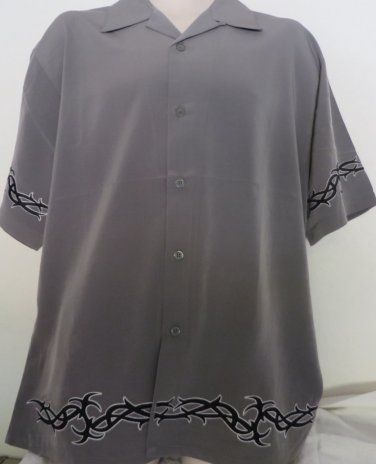 DRAGONFLY SHIRT GRAY BLACK Embroidered  Classic Button Front LARGE  NEW