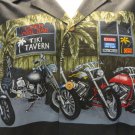 PARADISE FOUND Vtg  Hawaiian Shirt motorcycles tiki bar BLACK button front XL