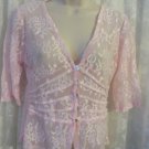 SURREALIST PINK Womens Top Shirt Sz 1 ¾  Sleeve Lace  SEXY  Mother pearl Buttons