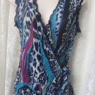 ALBERTA MAKALI BLOUSE Print Colorful Career SMALL NEW Crinkle Wrap Metallic Thrd