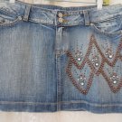 KIPPYS Womens Skirt Jean Denim Mini Distressed Studded Swarovski Crystal LARGE