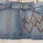 KIPPYS Womens Skirt Jean Denim Mini Distressed Studded Swarovski Crystal LARGE