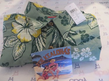 JOE KEALOHA'S REYN SPOONER Shirt Hibiscus Jade  MEDIUM NWT Long Sleeve