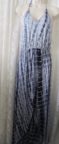 HAILEY & CO DRESS Tye Dye Blue Asymmetrical Hem Beach Cover Halter SMALL NWT