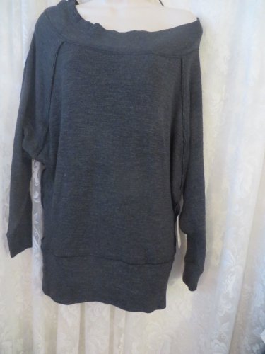 FREE PEOPLE FP BEACH Off shoulder Tee Rib Knit BLACK/Gray  SMALL NEW