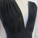 NORMA KAMALI Black Dress LARGE Empire Full Skirt Swing Style Deep V