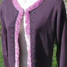 MICHELLE NICOLE Sweater Cardigan PLUM PURPLE Small BEADED Ruche Adorable