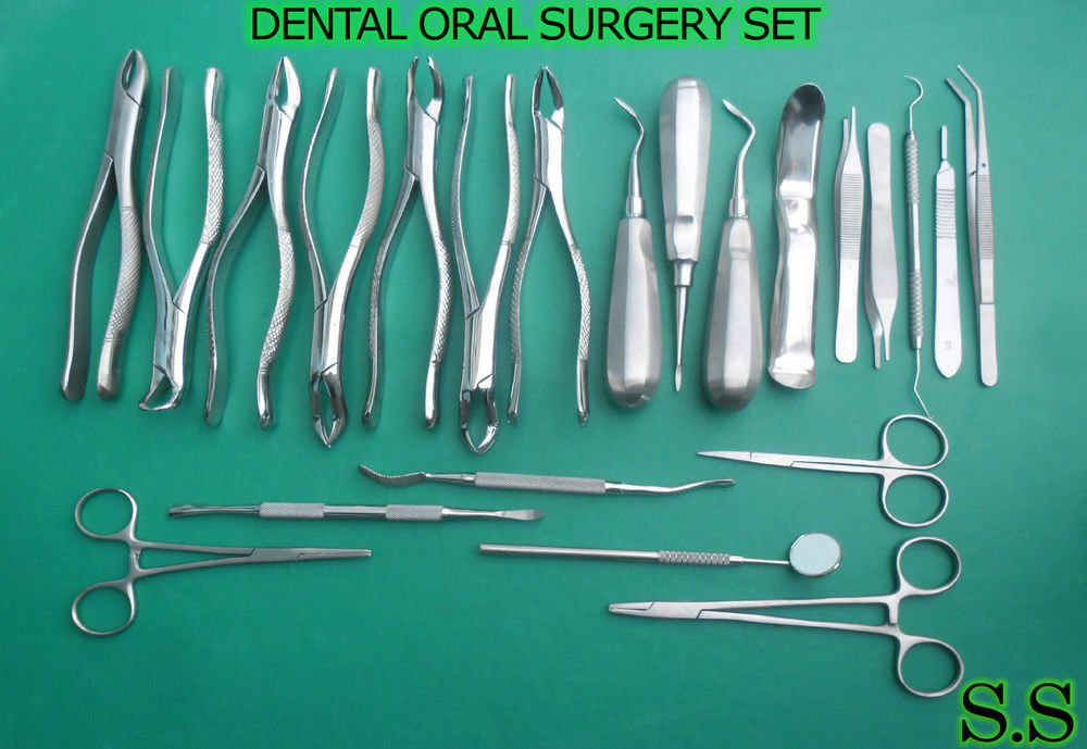 DENTAL ORAL SURGERY KIT OF 24 INSTRUMENTS EXTRACTING FORCEPS GOLD HANDLE