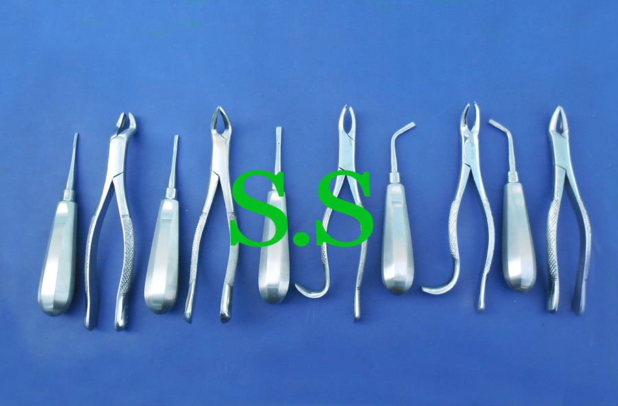10 Extracting Forceps & Elevators Surgical Dental Instruments