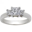 14K Gold Three 3 Stone Princess Cut Diamond Ring 2 cttw